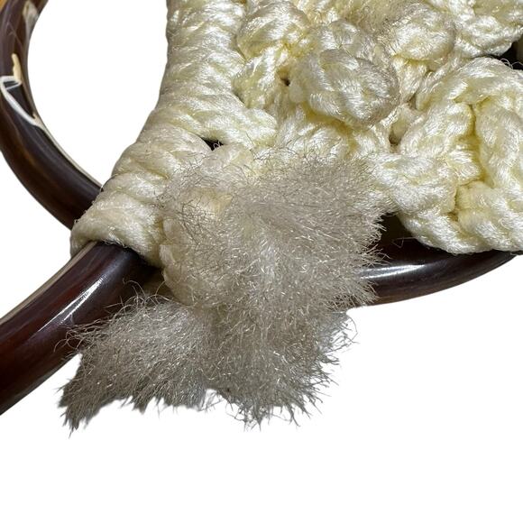 Vintage Macrame Towel Holder Owl Brown and Tan Mid Century - Picture 7 of 8